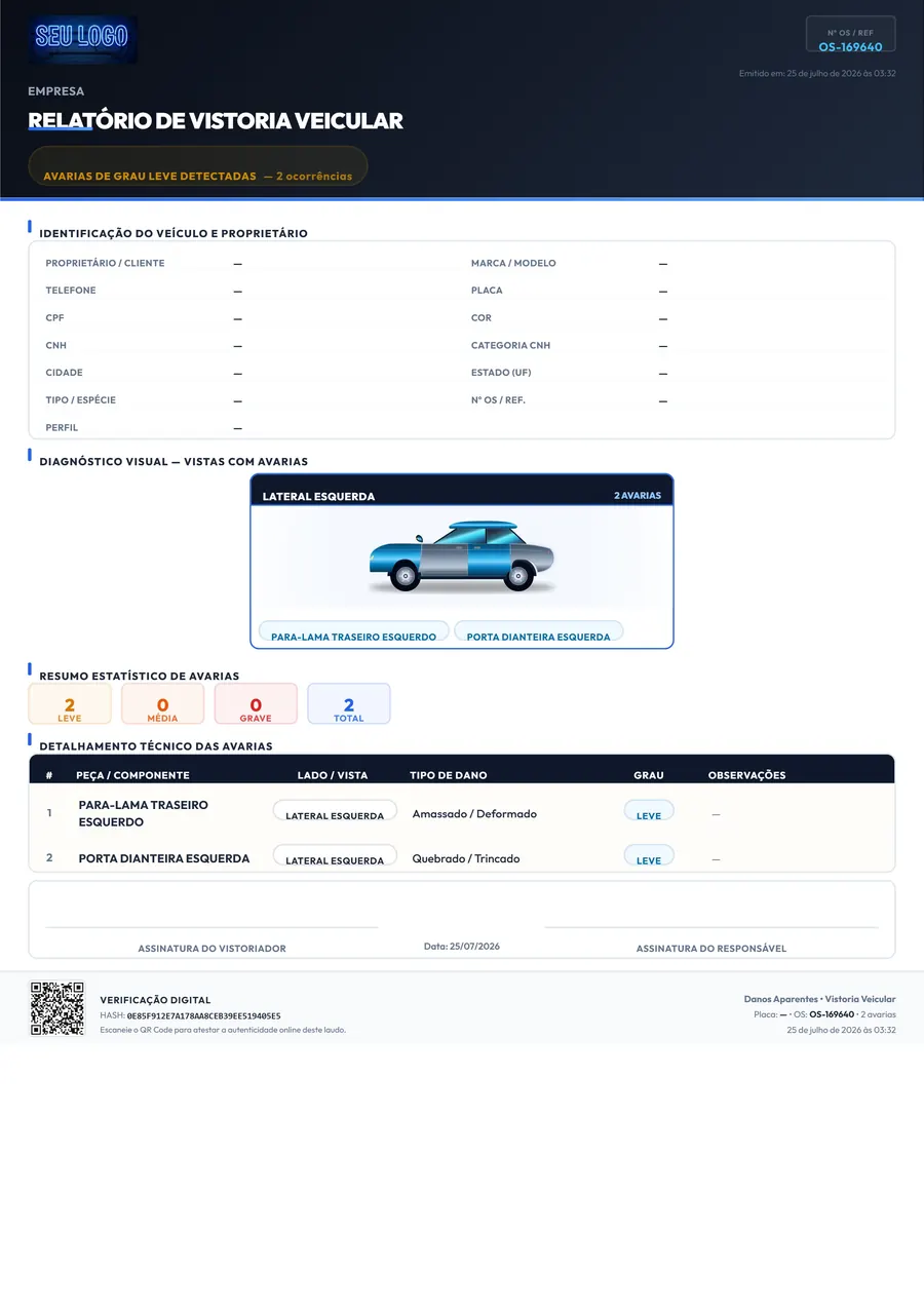 Exemplo de PDF de laudo de vistoria com logo e nome da empresa no cabeçalho